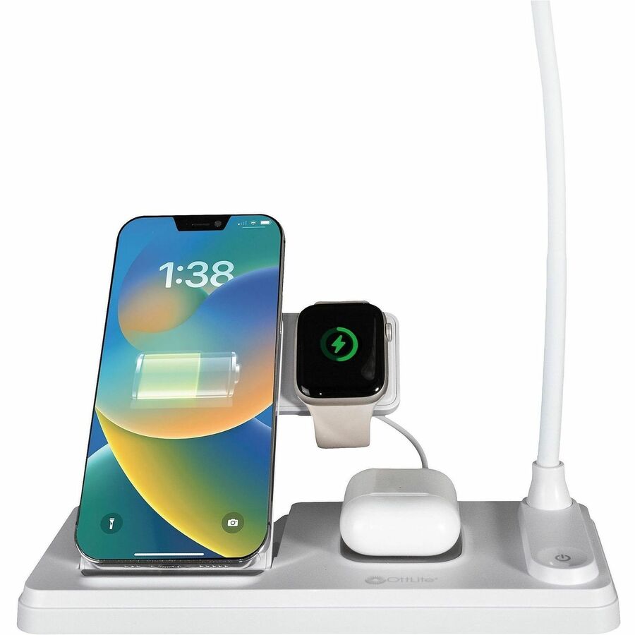 OttLite LED Desk Light with Multi Charging Station - 14" Height x 3.7" Width - LED Bulb