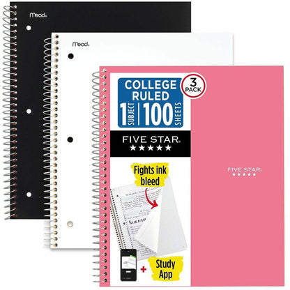 Five Star Subject Spiral Notebook - 1 Subject(s) - 100 Pages - Printed - Twin Wirebound - Letter - 8 1/2" x 11" Sheet Si