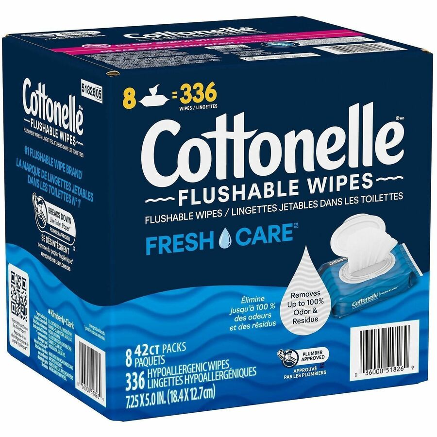 Cottonelle FreshCare Flush Wipes - CleaningRipples Texture - White - Fiber - 8 / Box