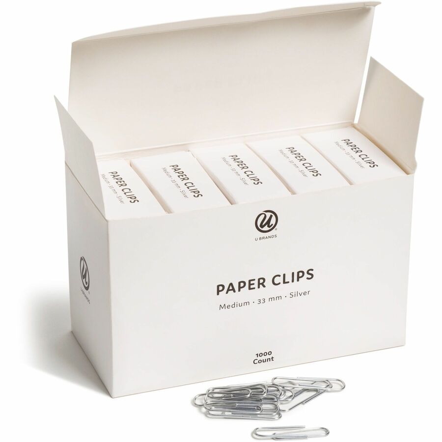 U Brands Paper Clip - Medium - for Office, Paper - Acid-free, Non-magnetic, Durable, Reusable, Non-toxic - Silver - Stee
