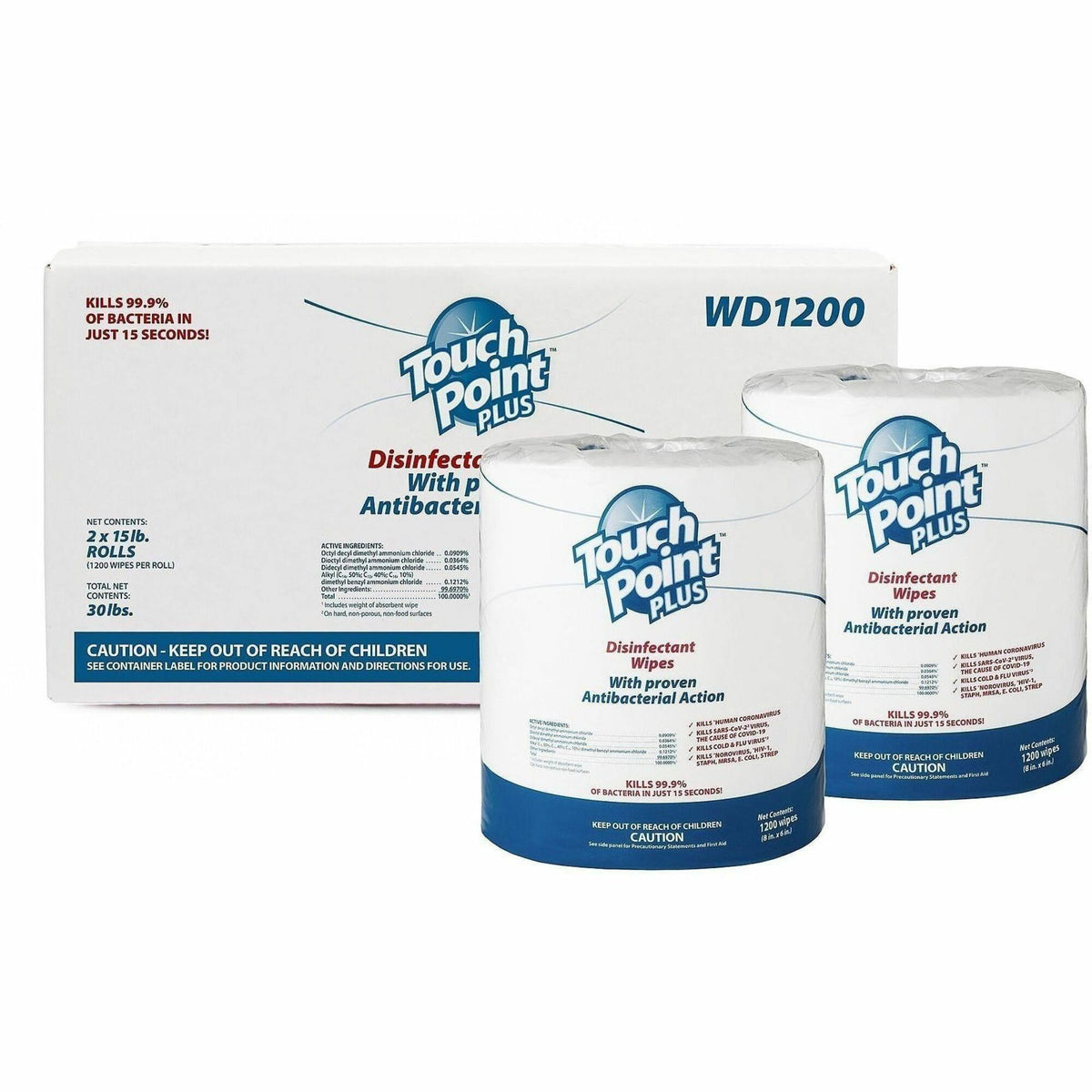 Touch Point® Plus Disinfectant Wipes - For Multi Surface, Multipurpose - Wipe - 8" Length x 6" Width - 2 / Carton