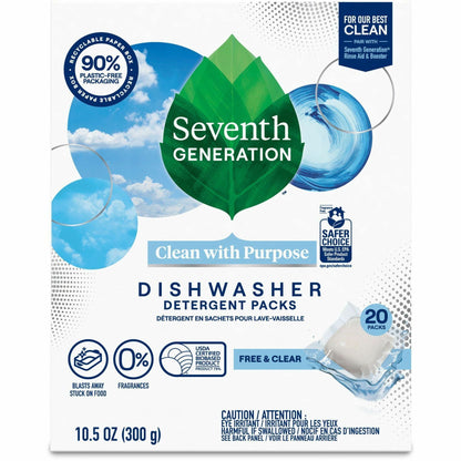 Seventh Generation Natural Dishwasher Detergent - For Dish - Free & Clear Scent - 20 / Pack