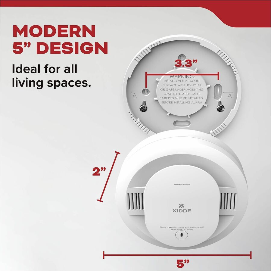 Kidde Smoke Alarm - 85 dB - Visual, Audible - Surface Mount, Wall Mountable, Ceiling Mountable - Red, Green, Amber - Whi
