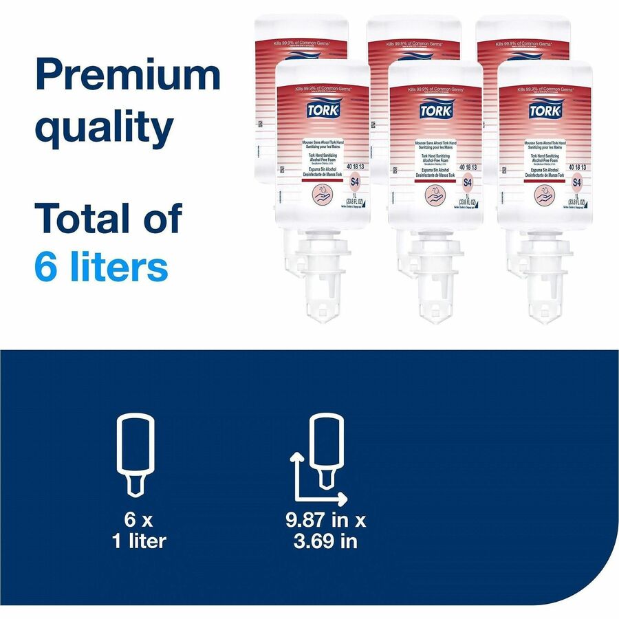 TORK Hand Sanitizer Foam Refill - Fragrance-free Scent - 1.06 quart - Pump Bottle Dispenser - Bacteria Remover, Kill Ger