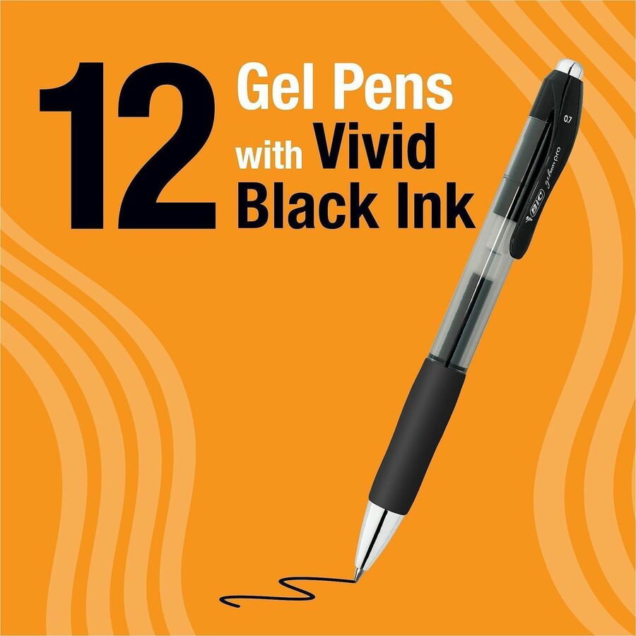 BIC Gelocity Pro Gel Pen - 0.7 mm Medium Pen Point - Retractable - Black Ink - Gel-based - Round Barrel - 12 / Dozen