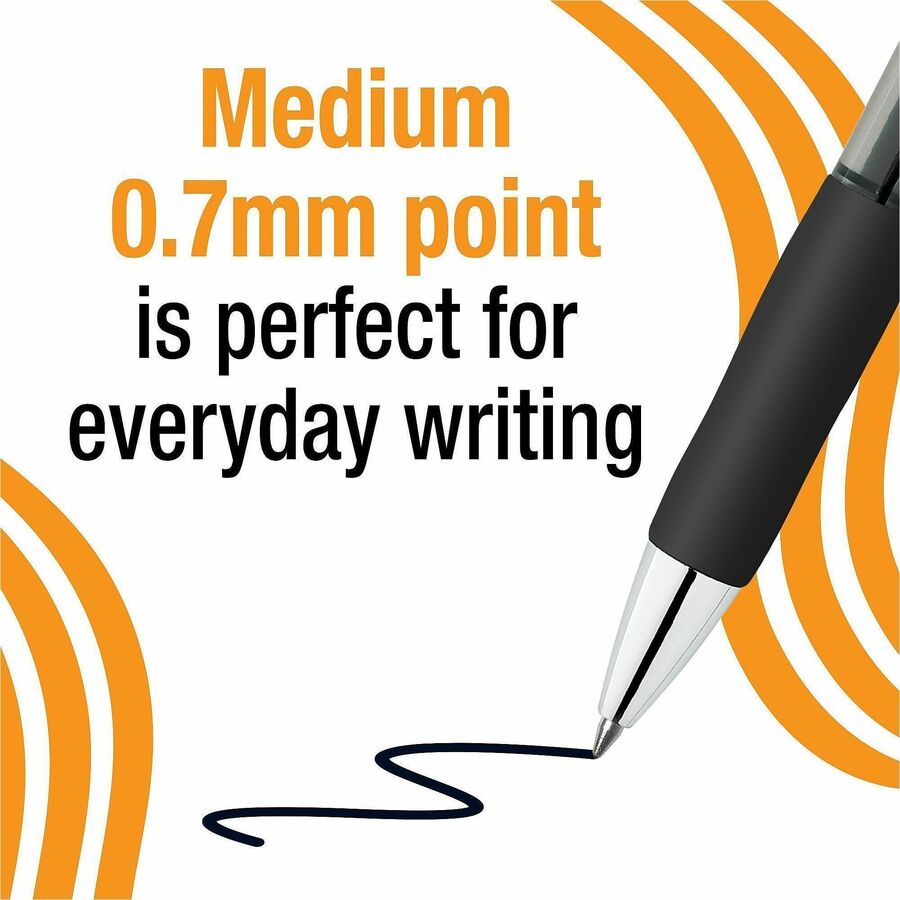 BIC Gelocity Pro Gel Pen - 0.7 mm Medium Pen Point - Retractable - Black Ink - Gel-based - Round Barrel - 12 / Dozen