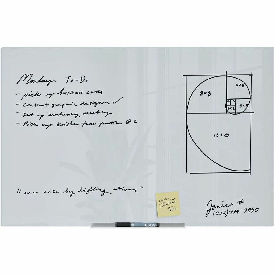 U Brands Floating Frosted-Glass Dry-Erase Board - White Glass Surface - Frameless, Stain Resistant, Ghost Resistant - 1