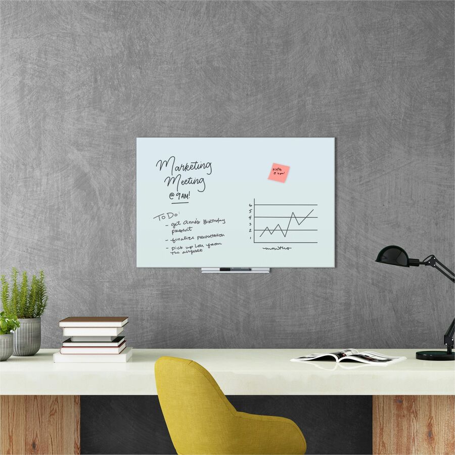 U Brands Floating Frosted-Glass Dry-Erase Board - White Glass Surface - Frameless, Stain Resistant, Ghost Resistant - 1