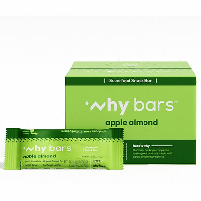 Why Bars Superfood Protein Snack Bars - Gluten-free, Dairy-free, Soy-free, Non-GMO, Individually Wrapped - Apple Almond 