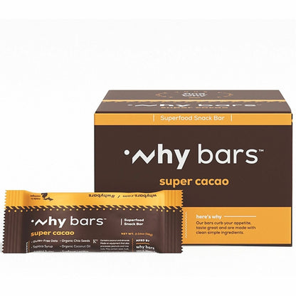 Why Bars Superfood Protein Snack Bars - Gluten-free, Dairy-free, Soy-free, Non-GMO, Individually Wrapped - Super Cacao -