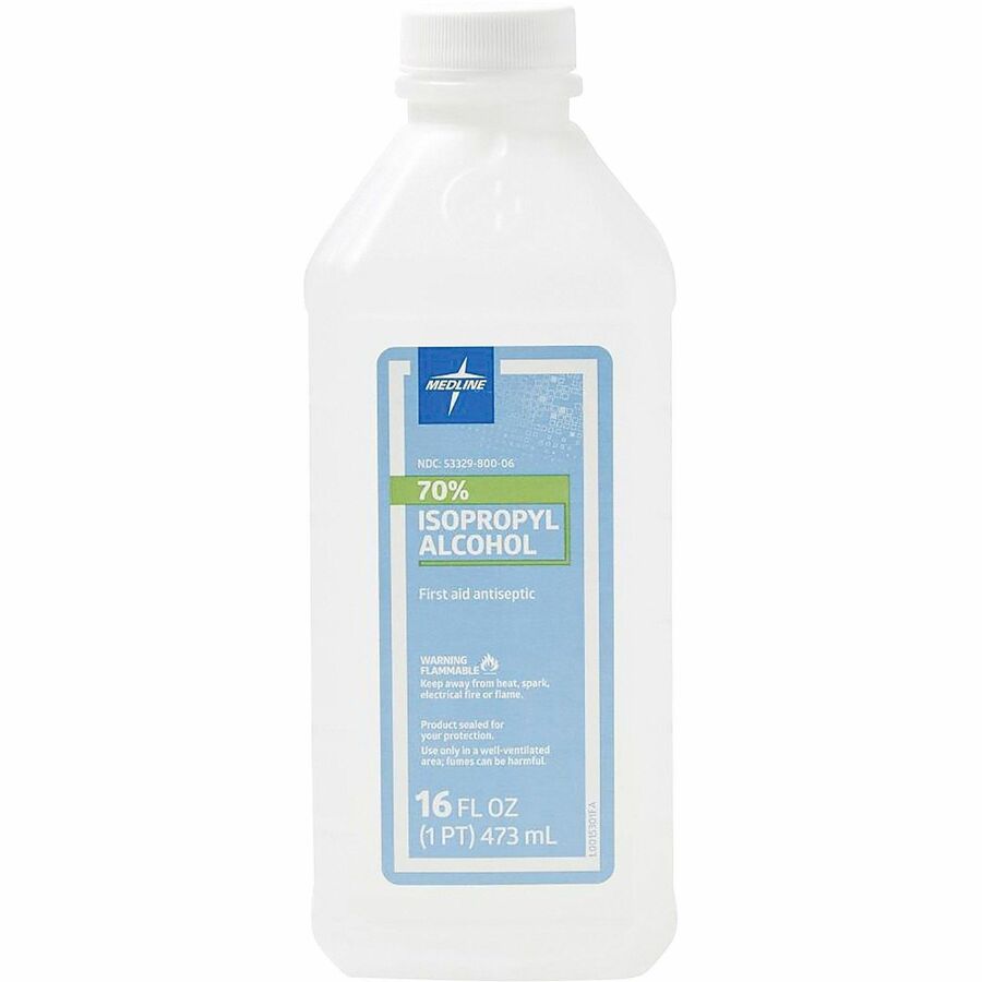 Medline Isopropyl Rubbing Alcohol - For Cut, Scrape, Burn, Wound - 16 fl oz - 12 / Carton