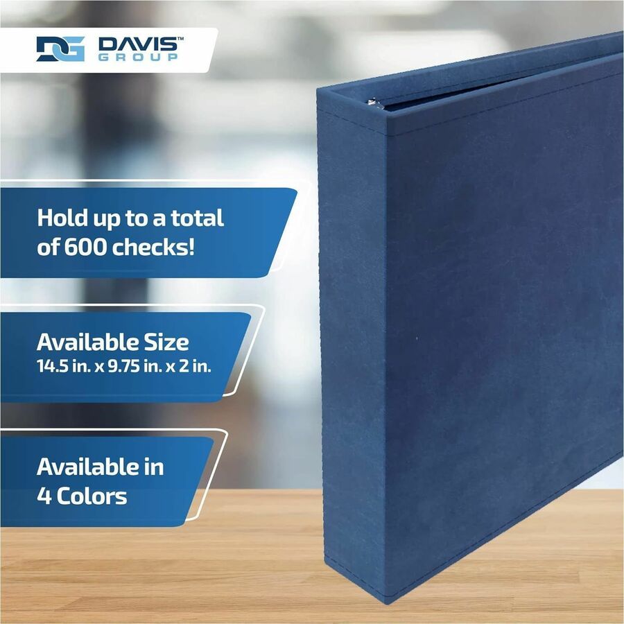 Davis Group Premium 3-Up Business Checkbook Binder - 200 Sheet Capacity - 7 Ring - Pocket: Internal - Vinyl - Navy Blue 