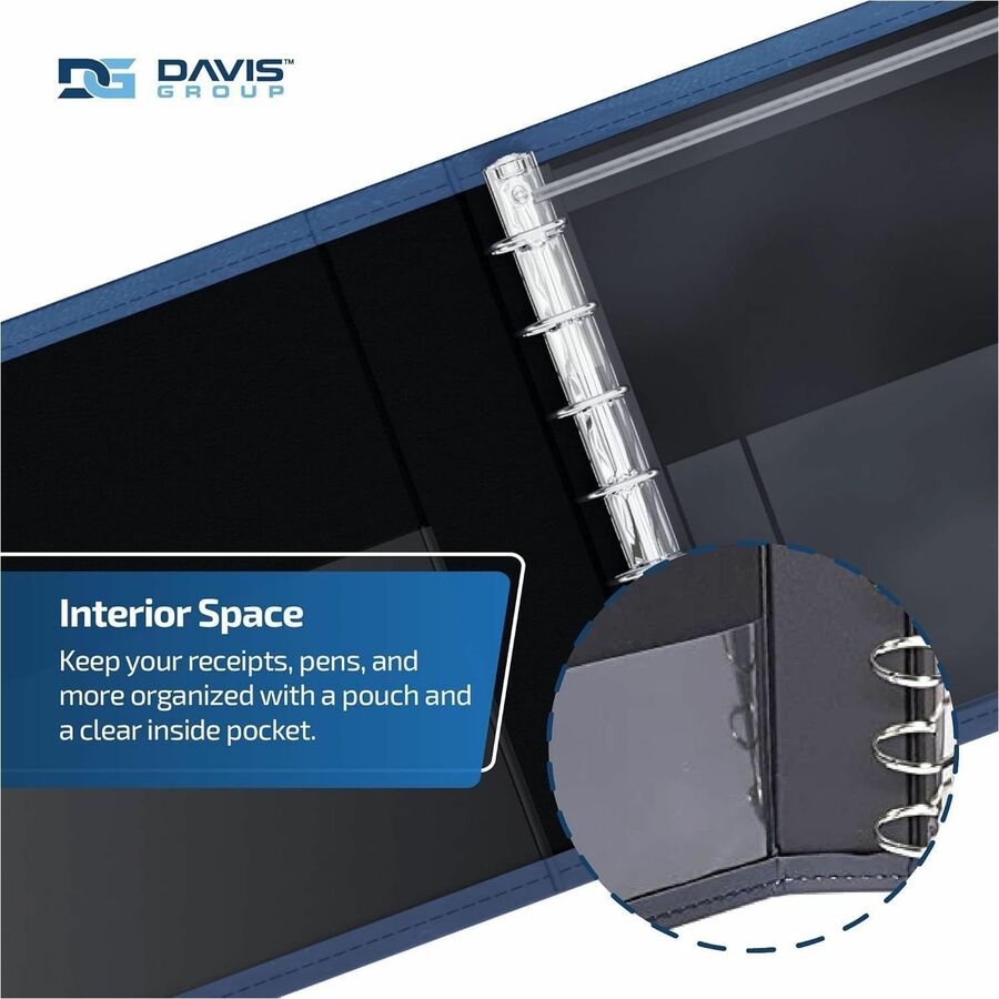 Davis Group Premium 3-Up Business Checkbook Binder - 200 Sheet Capacity - 7 Ring - Pocket: Internal - Vinyl - Navy Blue 