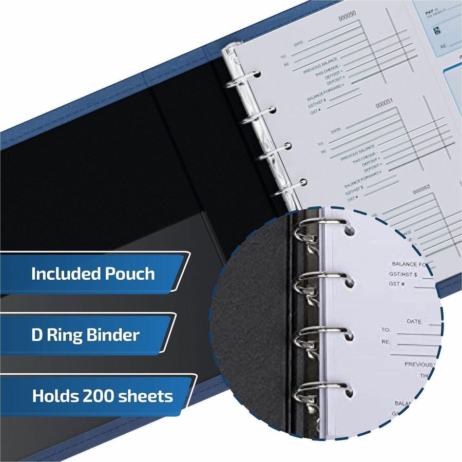 Davis Group Premium 3-Up Business Checkbook Binder - 200 Sheet Capacity - 7 Ring - Pocket: Internal - Vinyl - Navy Blue 