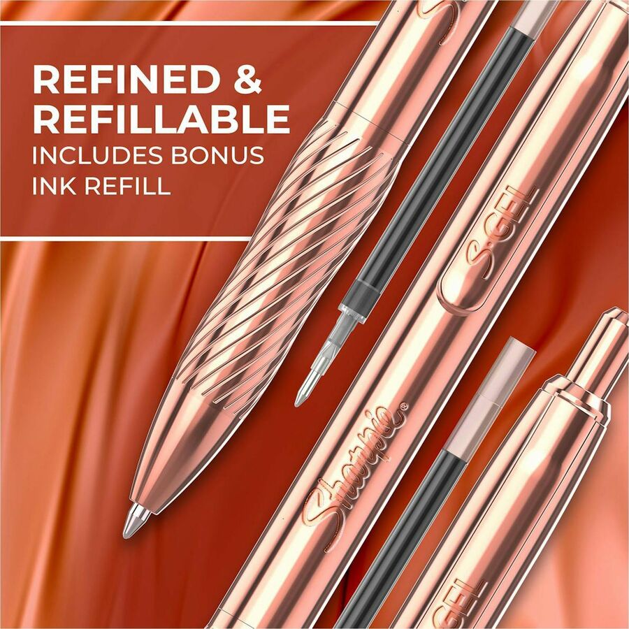 Sharpie S-Gel Pens - 0.7 mm Medium Pen Point - Refillable - Retractable - Black Ink - Copper Plated Brass Metal Alloy Ba