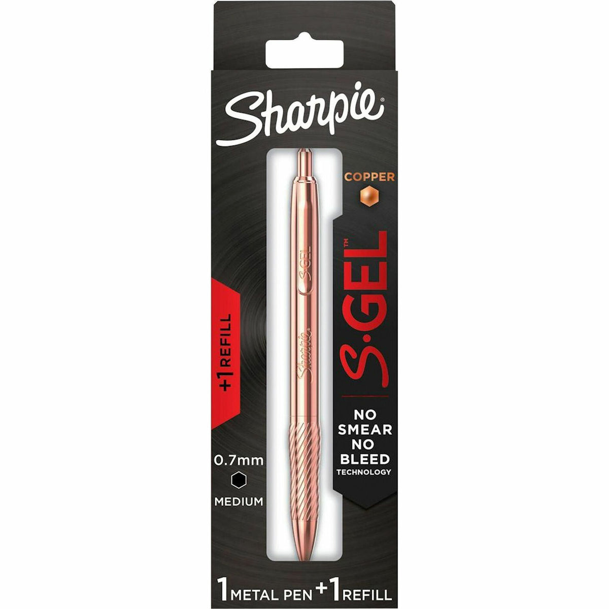 Sharpie S-Gel Pens - 0.7 mm Medium Pen Point - Refillable - Retractable - Black Ink - Copper Plated Brass Metal Alloy Ba