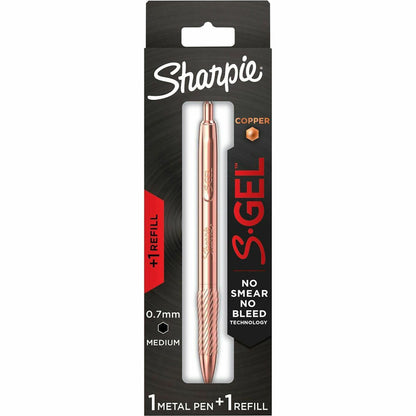 Sharpie S-Gel Pens - 0.7 mm Medium Pen Point - Refillable - Retractable - Black Ink - Copper Plated Brass Metal Alloy Ba