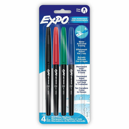 Expo Wet Erase Markers, Fine Tip - Erasable - Assorted Ink - Glass - 4 / Pack