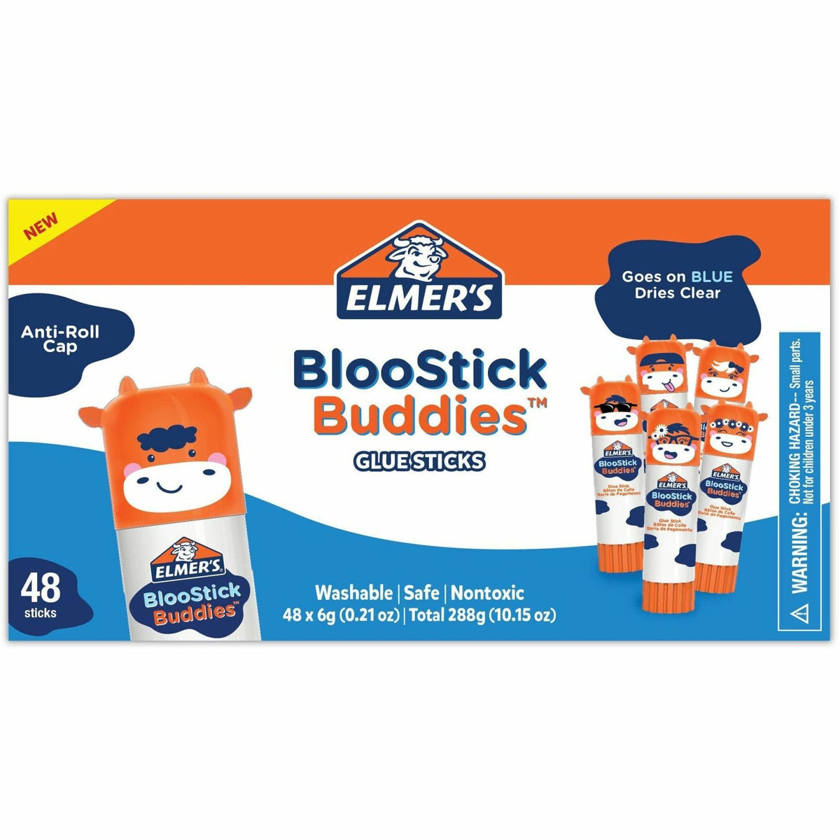 Elmer's BlooStick Buddies Glue Sticks - 0.21 oz - Blue - 48 / Box