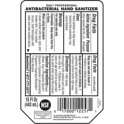 Dial Professional Hand Sanitizer Gel Refill - 15 fl oz - Bacteria Remover, Kill Germs, Yeast Remover, Mold Remover - Han