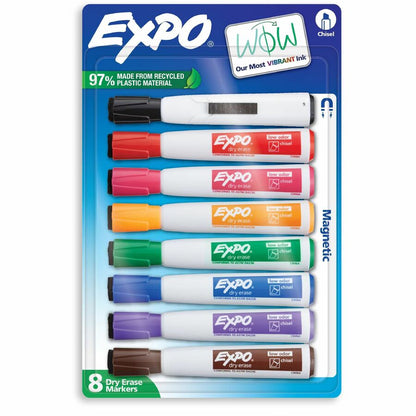 Expo Magnetic Dry Erase Markers with Eraser Chisel Assorted Colours 8/pkg - Erasable - Assorted Ink/ - 8 / Pack