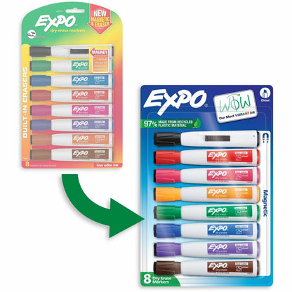 Expo Magnetic Dry Erase Markers with Eraser Chisel Assorted Colours 8/pkg - Erasable - Assorted Ink/ - 8 / Pack