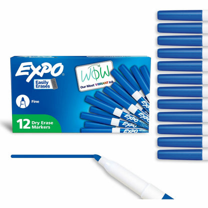 Expo Low-Odor Dry Erase Markers - Erasable - Blue Ink - Dry - 12 / Dozen