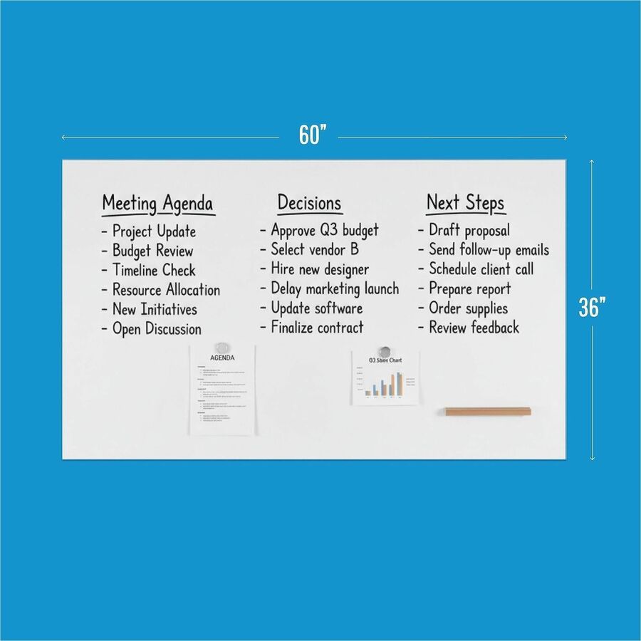 Lorell Loop Whiteboard - 60" (5 ft) Width x 36" (3 ft) Height - White Steel Surface - Magnetic - Durable, Frameless, Imp