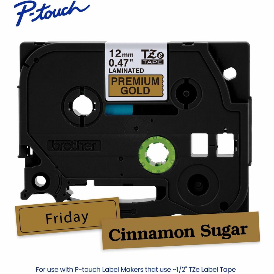 Brother P-touch Tze Label Tape - 15/32" Width - Glitter Gold - Laminated - Water Resistant - 1 Each
