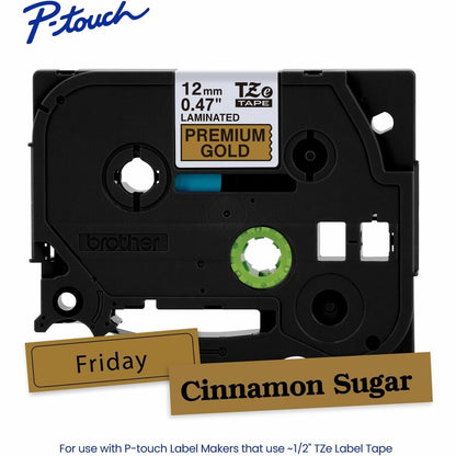 Brother P-touch Tze Label Tape - 15/32" Width - Glitter Gold - Laminated - Water Resistant - 1 Each