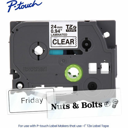 P-touch Genuine TZe151 BK on CLR Label Tape, Laminated, 24mmX8m - 15/16" Width - Clear - Laminated - Water Resistant - 1