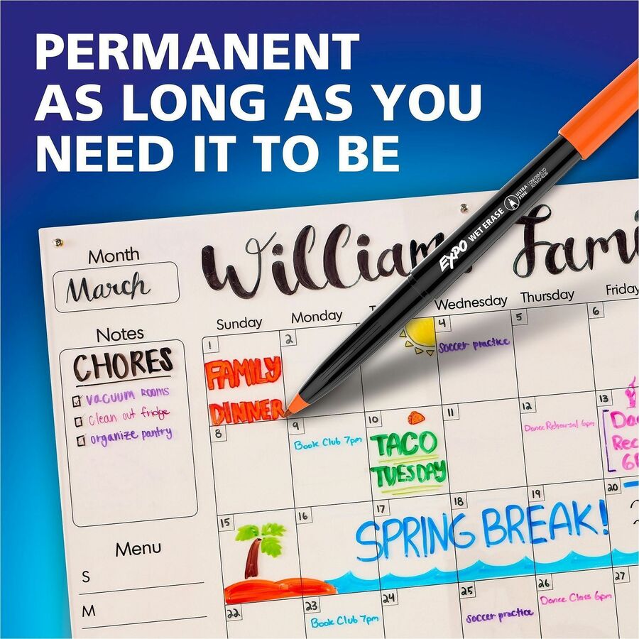 Expo Wet Erase Markers, Ultra Fine Tip - Erasable - Assorted Ink - Glass, Calendar - 4 / Pack