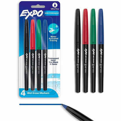 Expo Wet Erase Markers, Ultra Fine Tip - Erasable - Assorted Ink - Glass, Calendar - 4 / Pack