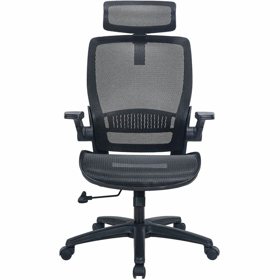 Lorell Lanser All-Mesh Chair with Flip-Up Arms - Mesh Seat Material - Mesh Back Material - High Back - 5-star Base - Bla