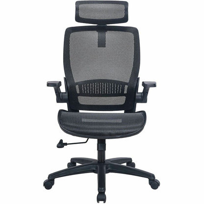 Lorell Lanser All-Mesh Chair with Flip-Up Arms - Mesh Seat Material - Mesh Back Material - High Back - 5-star Base - Bla