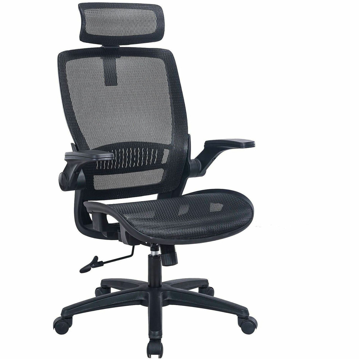 Lorell Lanser All-Mesh Chair with Flip-Up Arms - Mesh Seat Material - Mesh Back Material - High Back - 5-star Base - Bla