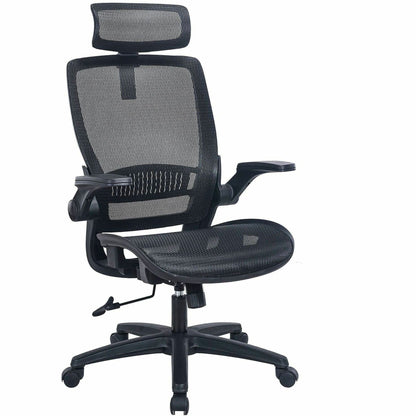 Lorell Lanser All-Mesh Chair with Flip-Up Arms - Mesh Seat Material - Mesh Back Material - High Back - 5-star Base - Bla