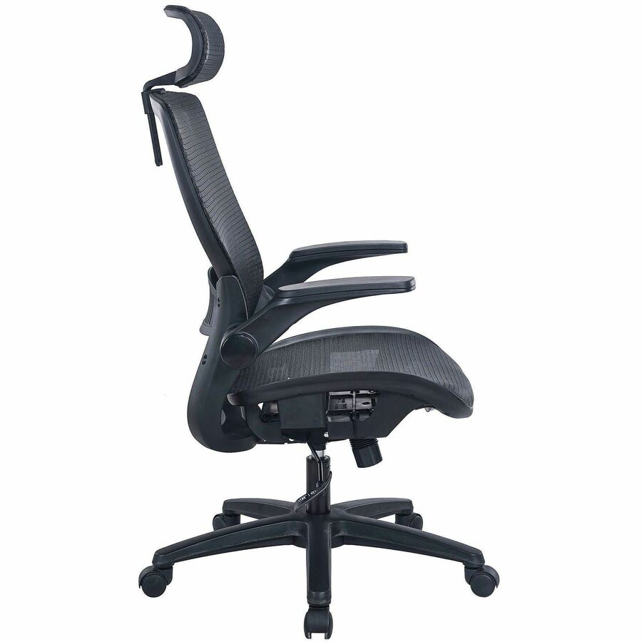 Lorell Lanser All-Mesh Chair with Flip-Up Arms - Mesh Seat Material - Mesh Back Material - High Back - 5-star Base - Bla