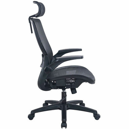 Lorell Lanser All-Mesh Chair with Flip-Up Arms - Mesh Seat Material - Mesh Back Material - High Back - 5-star Base - Bla