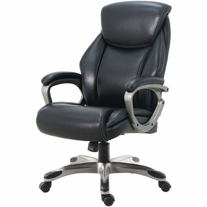 Lorell Kyros High-Back Executive Chair - Black Seat Color - Polyurethane Seat Material - Black Back Color - Polyurethane