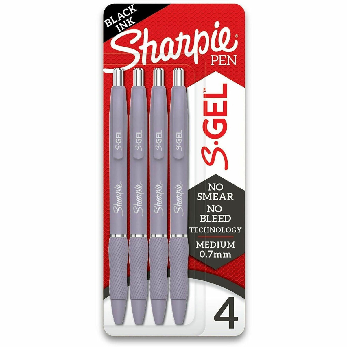 Sharpie S-Gel Pens - 0.7 mm Medium Pen Point - Black Ink - Gel-based - Icy Violet Plastic Barrel - 4 / Pack