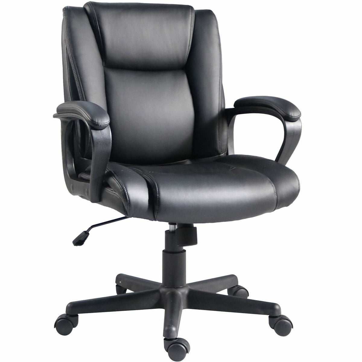 Lorell SOHO Mid-back Chair - Mid Back - Black - PU Leather - Armrest - 1 Each
