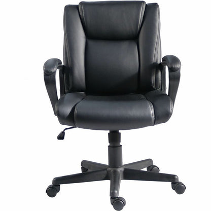 Lorell SOHO Mid-back Chair - Mid Back - Black - PU Leather - Armrest - 1 Each