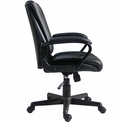 Lorell SOHO Mid-back Chair - Mid Back - Black - PU Leather - Armrest - 1 Each