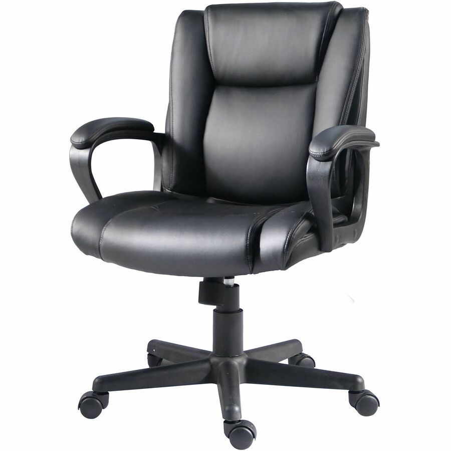 Lorell SOHO Mid-back Chair - Mid Back - Black - PU Leather - Armrest - 1 Each