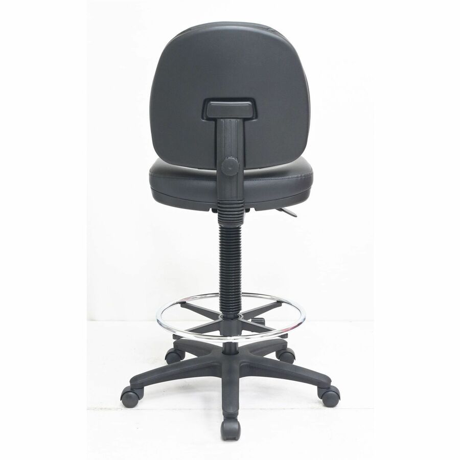 Lorell Millenia Series Adjustable Task Stool with Back - Vinyl Seat Material - Vinyl Back Material - 5-star Base - Black