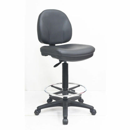 Lorell Millenia Series Adjustable Task Stool with Back - Vinyl Seat Material - Vinyl Back Material - 5-star Base - Black