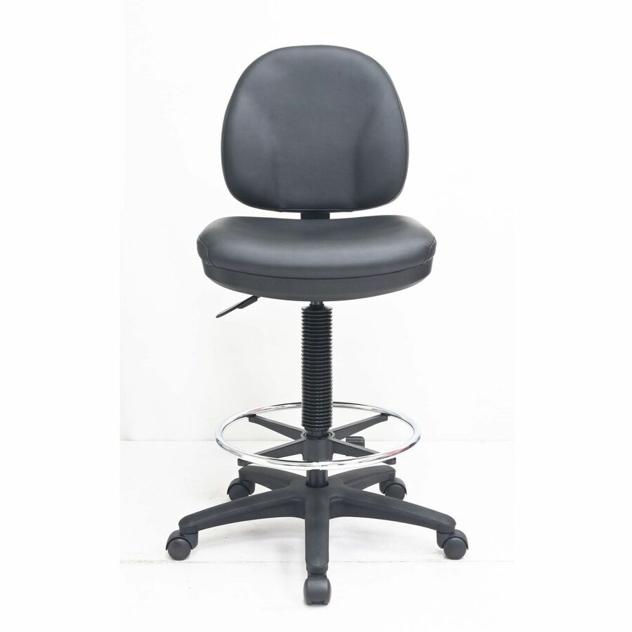 Lorell Millenia Series Adjustable Task Stool with Back - Vinyl Seat Material - Vinyl Back Material - 5-star Base - Black