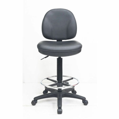 Lorell Millenia Series Adjustable Task Stool with Back - Vinyl Seat Material - Vinyl Back Material - 5-star Base - Black