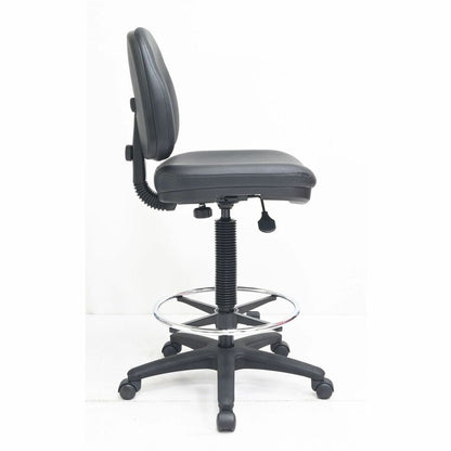 Lorell Millenia Series Adjustable Task Stool with Back - Vinyl Seat Material - Vinyl Back Material - 5-star Base - Black